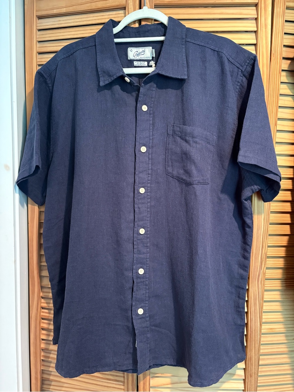 Linen Cotton Grayers Navy Short-Sleeve Button-Up Shirt Summer Beach Resortwear